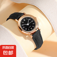 時(shí)尚女士首飾手表休閑輕奢韓版閨蜜女款小巧數(shù)字指針小表盤石英表 黑帶黑面