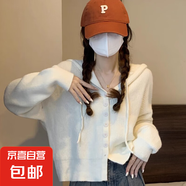 慵懶風短款連帽毛衣開衫外套女小個子2025春秋新款白色針織衫上衣 3122白色 XL 【建議121斤-135斤】