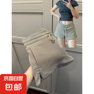 闊腿運(yùn)動(dòng)短褲女夏季高腰寬松顯瘦褲子外穿百搭休閑熱褲褲衩 燕麥色 L