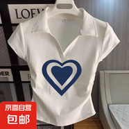 夏季新款百搭短袖t恤女正肩小衫設(shè)計(jì)感韓版顯瘦翻領(lǐng)修身上衣ins潮 白色-K11 S 建議80-90斤內(nèi)