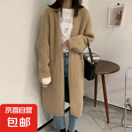 早春秋季2025年新爆款女裝慵懶風中長款過膝毛衣外套針織開衫大衣 2032卡其 XL  【建議120斤-130斤】