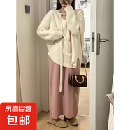 2025秋裝新款慵懶風(fēng)V領(lǐng)針織衫女寬松百搭顯瘦打底毛衣上衣 白色 均碼