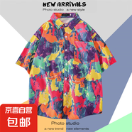 【沙灘花襯衫】超火夏威夷短袖男士寬松ins港風(fēng)日系復(fù)古潮流襯衣 1119紅色 3XL