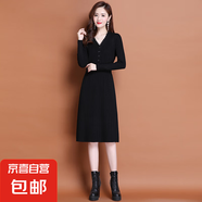 秋冬2025年新款女韓版修身中長(zhǎng)款配大衣針織冬季連衣裙毛衣打底衫 958黑色 M  【建議96斤-110斤】