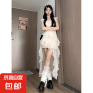 森系不規(guī)則小飛袖連衣裙法式2025氣質(zhì)設(shè)計(jì)感顯瘦新款收腰吊帶長裙 米杏色 L 【建議110-120斤】
