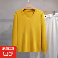 男純色V領(lǐng)打底衫秋冬新款韓版寬松針織衫毛衣男 黃色 3XL