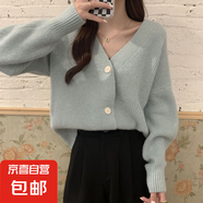 2025年新款開(kāi)衫針織外套女毛衣寬松春秋季爆款小外搭短款洋氣上衣 1459綠色 S  【建議80斤-95斤】
