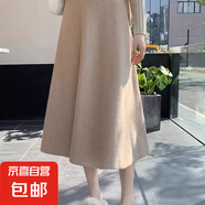 小個(gè)子150cm春裙打底中長(zhǎng)款半身裙子秋冬女黑色針織毛線包臀短裙 1662卡其 S  【建議80斤-95斤】