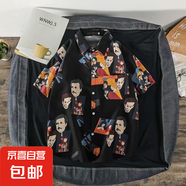 夏季薄款沙灘防曬襯衣寬松夏威夷碎花短袖襯衫男女款情侶疊穿外套 1140黑色 L