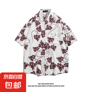 潮牌小眾ins短袖襯衣男BF夏季休閑沙灘印花襯衫街頭寬松半袖上衣 1197白色 L