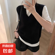 2025春秋款疊穿新款寬松復古針織毛衣馬甲女背心韓版百搭外穿外套 2208黑色 M  【建議96斤-110斤】