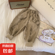 兒童褲子男女秋季新款衛褲百搭運動(dòng)褲休閑褲寶寶寬松加厚衛褲f25 卡其色 真亞褲子 150 cm