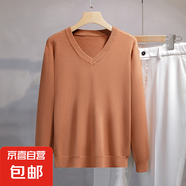 男純色V領(lǐng)打底衫秋冬新款韓版寬松針織衫毛衣男 焦糖色 2XL