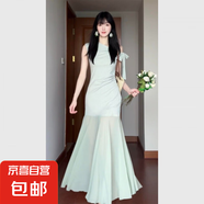 法式綠色網(wǎng)紗拼接連衣裙子女夏季2025新款氣質(zhì)絕美感包臀長(cháng)裙 綠色 M