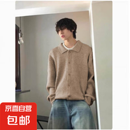 奈加圖（NAIJIATU）黑色polo領(lǐng)針織開衫男秋冬慵懶學(xué)院風(fēng)百搭毛衣 卡其色 3XL