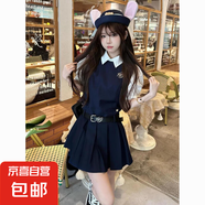 甜美學(xué)院風(fēng)蝴蝶結(jié)綁帶娃娃領(lǐng)連衣裙女夏季新款收腰顯瘦蓬蓬公主裙 藏青色背心裙 XL