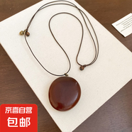 不規(guī)則幾何圓形橢圓形木頭吊墜項鏈民族風鎖骨鏈小眾設計感毛衣鏈 項鏈-咖色-扁圓形