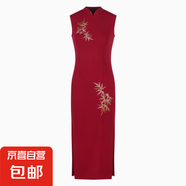 新中式國風(fēng)無袖背心連衣裙女夏季刺繡旗袍裙修身長裙收腰包臀裙子 紅色 XL