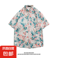 潮牌小眾ins短袖襯衣男BF夏季休閑沙灘印花襯衫街頭寬松半袖上衣 3110藍(lán)色 2XL