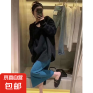 2025秋裝新款慵懶風(fēng)V領(lǐng)針織衫女寬松百搭顯瘦打底毛衣上衣 黑色 均碼
