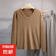 男純色V領(lǐng)打底衫秋冬新款韓版寬松針織衫毛衣男 駝色 3XL