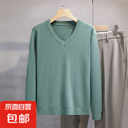 男純色V領(lǐng)打底衫秋冬新款韓版寬松針織衫毛衣男 豆綠色 M