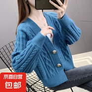 2025春秋季新款開(kāi)衫毛衣外套女短款小個(gè)子外搭寬松韓版網(wǎng)紅針織衫 2015藍色 M  【建議96斤-110斤】