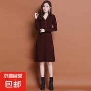 秋冬2025年新款女韓版修身中長(zhǎng)款配大衣針織冬季連衣裙毛衣打底衫 958咖啡 M  【建議96斤-110斤】