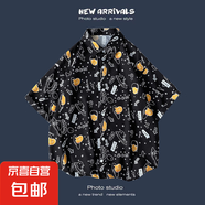 夏季新款韓版ins港風(fēng)復(fù)古碎花薄款情侶襯衣上衣寬松短袖襯衫男潮 1156黑色 3XL