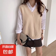 2025春秋款疊穿新款寬松復(fù)古針織毛衣馬甲女背心韓版百搭外穿外套 2208杏色 M  【建議96斤-110斤】