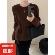 錦裳淑高級感咖色鏤空毛衣女秋冬可外穿中長(cháng)款寬松內搭針織衫上衣 咖色 XL