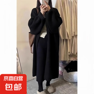 錦裳淑中長(zhǎng)款毛衣開(kāi)衫外套女秋冬寬松慵懶風(fēng)高級(jí)感氣質(zhì)加厚針織大 黑色 M
