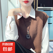 無(wú)袖針織衫背心馬甲坎肩毛衣女韓版寬松毛線(xiàn)衣外搭顯瘦外套女 H47 咖啡 XL
