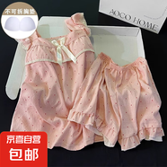帶胸墊睡衣女夏季天學(xué)生吊帶短褲甜美可愛格子少女薄款家居服套裝 137-7粉波點(diǎn) XL
