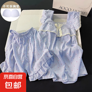帶胸墊睡衣女夏季天學(xué)生吊帶短褲甜美可愛格子少女薄款家居服套裝 137-8藍(lán)波點 L