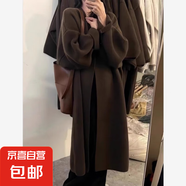 錦裳淑中長(zhǎng)款毛衣開(kāi)衫外套女秋冬寬松慵懶風(fēng)高級(jí)感氣質(zhì)加厚針織大 深咖 XL