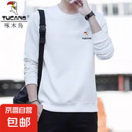 啄木鳥衛(wèi)衣男士純棉2024秋冬季新款圓領(lǐng)套頭內(nèi)搭休閑體恤衫長袖 21150白色春秋【單件】 L 建議【105-125斤】