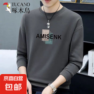 啄木鳥衛(wèi)衣男春秋款純棉圓領(lǐng)長袖T恤時(shí)尚新款潮流秋冬季加厚加絨 深灰春秋款 單件裝 M 建議【90-105斤】
