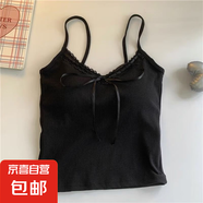 蕾絲花邊抹胸背心女夏季蝴蝶結(jié)修身小吊帶短款美背上衣 黑色 L 【95-120斤】高品質(zhì)