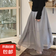 2025溫柔高腰半身裙小個(gè)子夏季拼接新款顯瘦紗裙長(zhǎng)裙歐根紗 灰色 均碼