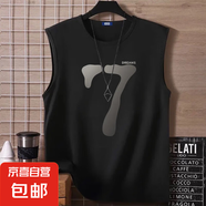 夏季美式籃球坎肩數(shù)字印花運(yùn)動(dòng)背心男ins百搭無(wú)袖t恤男士健身 黑色.. 4XL 建議160-180斤以?xún)?nèi)穿