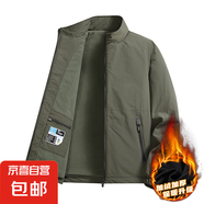 2025冬季立領(lǐng)男人夾克加絨加厚防風(fēng)保暖休閑外套男士寬松工裝棉衣 軍綠色 加絨 M 碼【90-110斤】