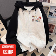 日系軟妹寬松連帽衛衣女2025秋冬季新款小個(gè)子拼色插肩長(cháng)外套上衣 黑色春秋款（雙層面料300克） M 建議95-110斤