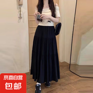 新款高腰顯瘦大擺傘裙純色A字長(cháng)裙子夏季溫柔風(fēng)氣質(zhì)壓褶半身裙女 1022赫本黑#蛋糕裙 M (推薦【95-110斤】)