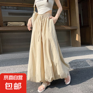 藍(lán)色花苞蓬蓬裙女夏季薄款2025新款韓版高腰顯瘦冰絲燈籠半身裙子 卡其 S