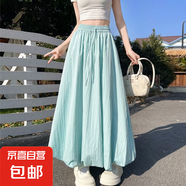 藍色花苞蓬蓬裙女夏季薄款2025新款韓版高腰顯瘦冰絲燈籠半身裙子 藍色 M