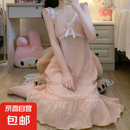 帶胸墊睡衣女夏云朵棉吊帶睡裙甜美公主韓版花邊家居服中裙純欲風 240701粉色 L
