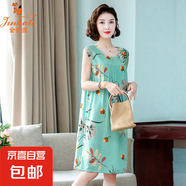 金狐貍棉綢睡裙女夏季新款媽媽睡衣中長(zhǎng)款無(wú)袖連衣裙人造棉家居服 花色 10號(hào)色 XL 【建議90-125斤】