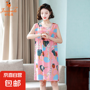 金狐貍棉綢睡裙女夏季新款媽媽睡衣中長款無袖連衣裙人造棉家居服 花色 14號(hào)色 2XL 【建議145-165斤】