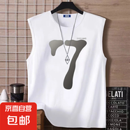 夏季美式籃球坎肩數(shù)字印花運(yùn)動(dòng)背心男ins百搭無(wú)袖t恤男士健身 白色.. 5XL 建議180-200斤以?xún)?nèi)穿